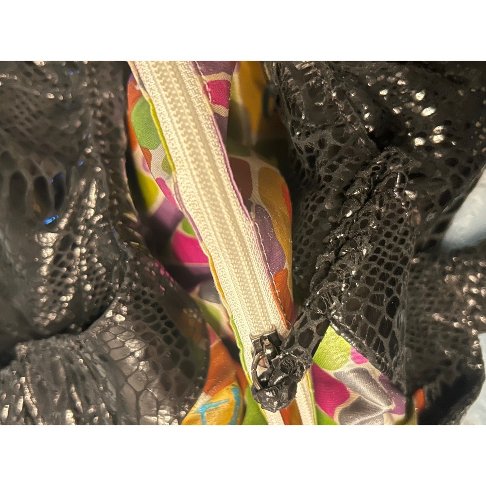 Perlina Black Python Embossed Leather Slouchy Hob… - image 5